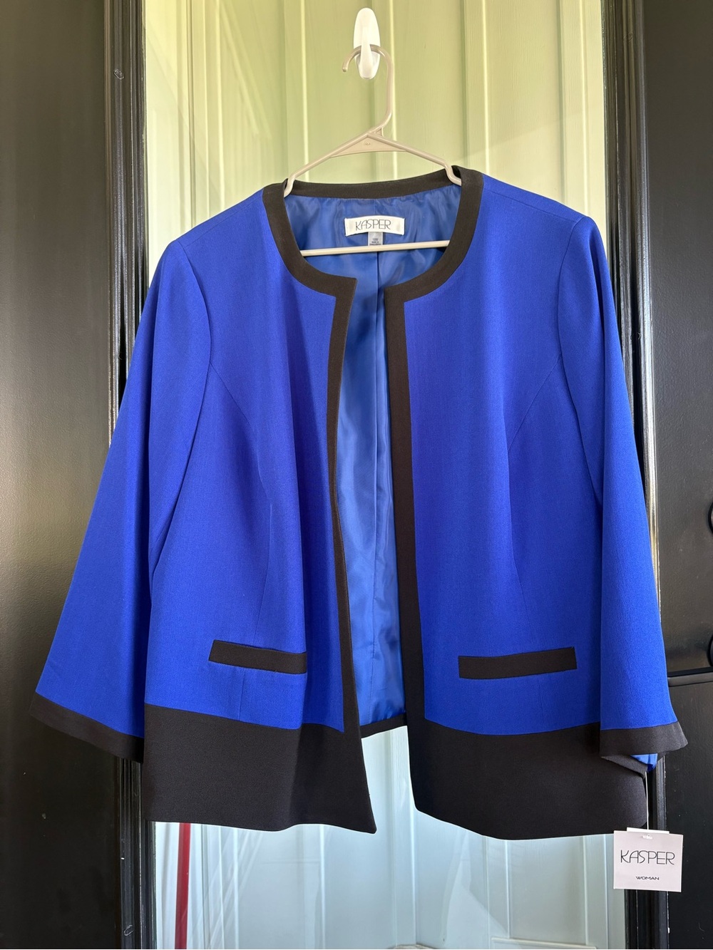 Kasper Cobalt Blue and Black Open-Front Blazer